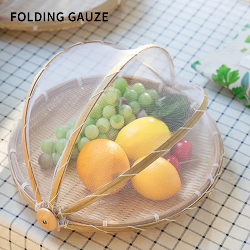 Anti-mosquito Hand-Woven Food Serving Tent Basket Tray Vegetable Bread Storage Basket Portable Outdoor Picnic Mesh Net Cover 1