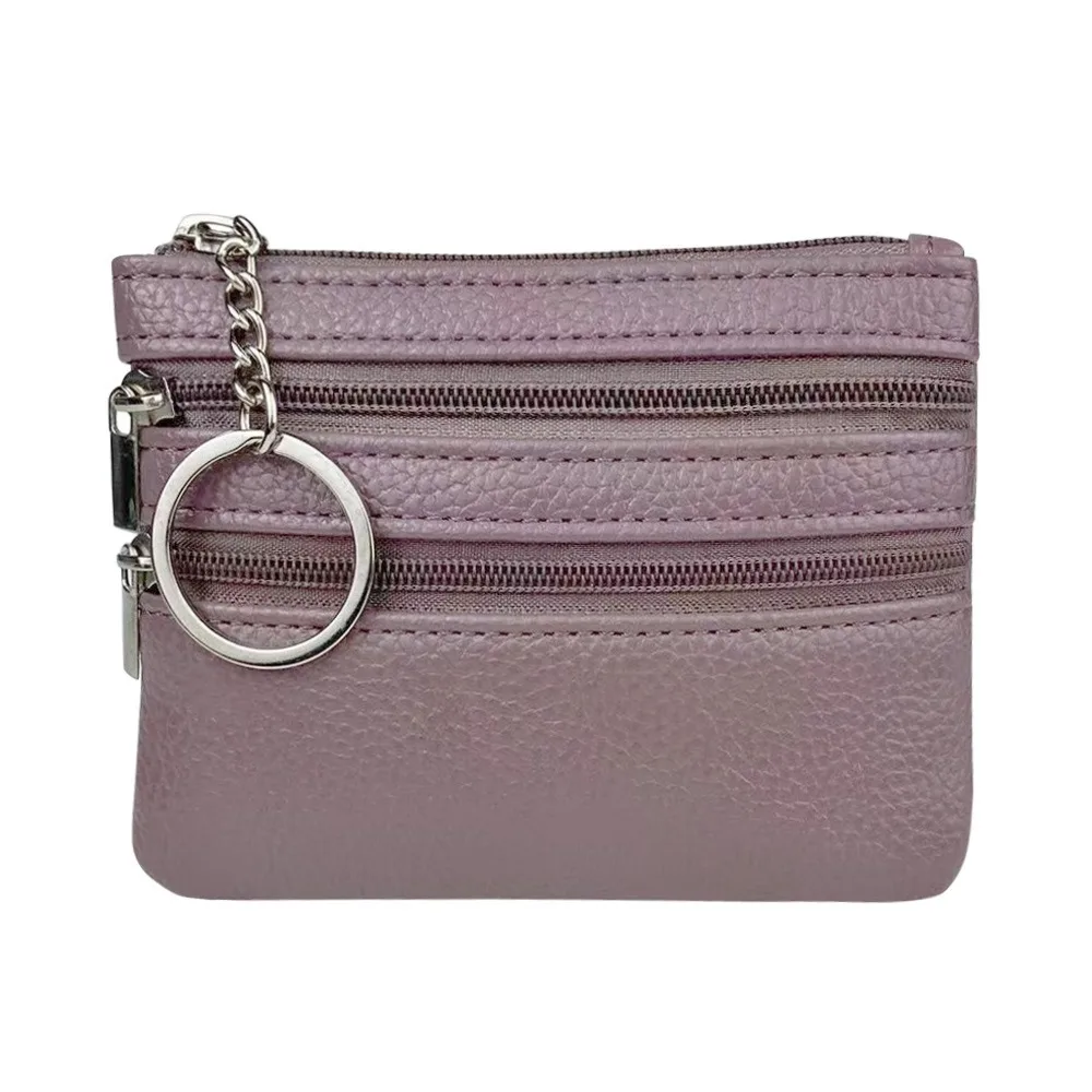 Elegant PU Leather Coin Purse with Key Ring and Zipper Closure
