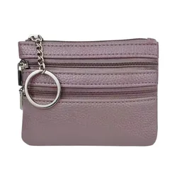 Elegant PU Leather Coin Purse with Key Ring and Zipper Closure (Light purple)