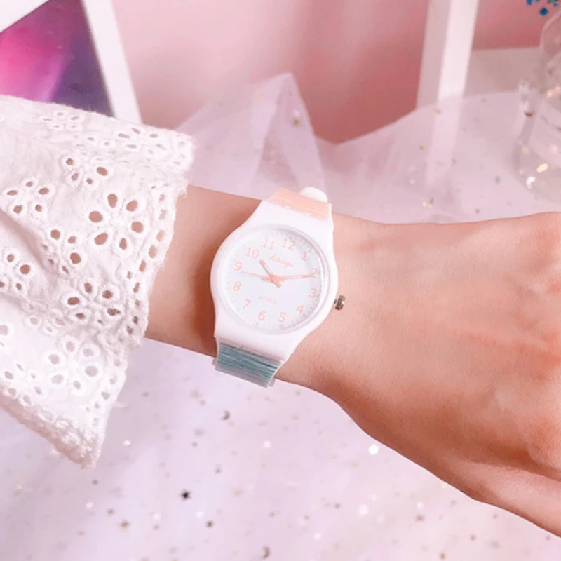 

Cute Rainbow Color Women Watch Silicone Strap Watches Student Gift Montre Femme Relogio Feminino