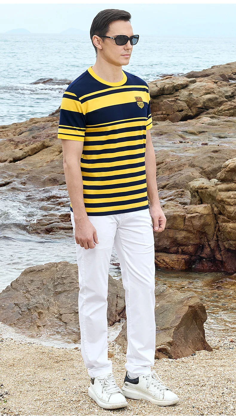 New Straight Men's Short T-shirt Round Neck Bruce&Shark Fashion Men's Stripe Tee Stretch Cotton Summer Breathable Tops Big Size 18 Sde37715f37b844849c90ae33dd6e8c712