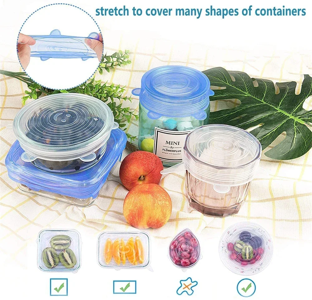 Description Picture 4 of itemFor Kitchen Accessories Cover Organization Fresh-keeping Elastic Bowl Packaging Sealable Food Silicone Lids and Housewares Cans.