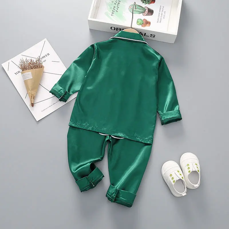 Boys Girls Kids Pajama Sets Causal Solid Long Sleeve T-Shirt Tops with Pants Toddler Baby Sleeping Clothes Pijamas Sleepwear