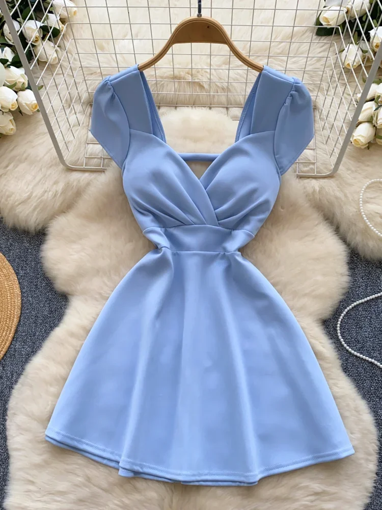 Sky Blue Short Dress Korean Summer New Korean Street Fashion Party