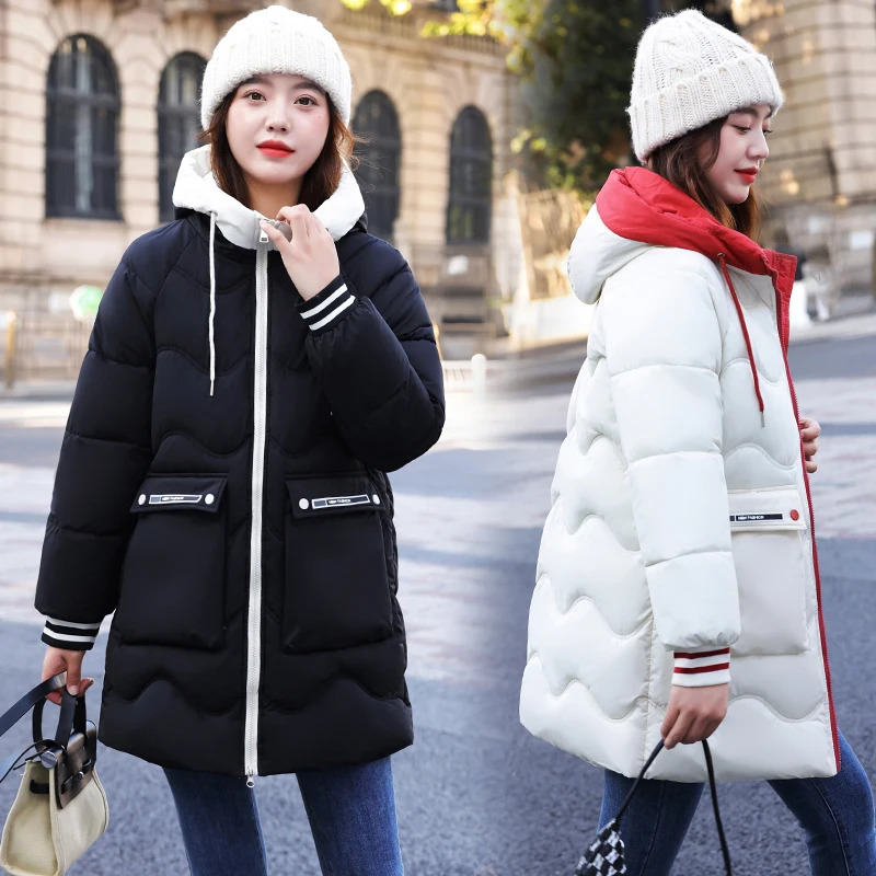 

2024 зимнее пуховое пальто с капюшоном и хлопковой подкладкой, женская теплая Толстая парка средней длины, ветрозащитное пальто, зимняя одежда, повседневная верхняя одежда для женщин