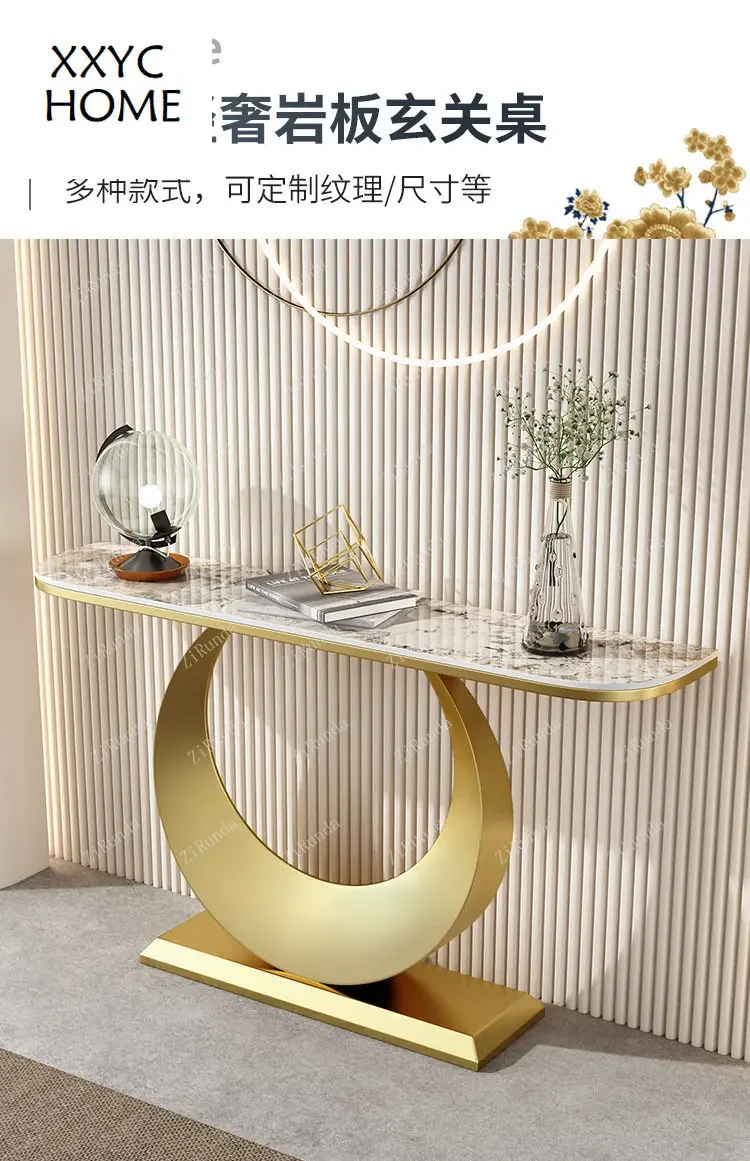 Description Picture 2 of itemL Italian Light Luxury Stone Plate Console Half round Cabinet Modern Minimalist Wall-Mounted Console Tables Side View Table