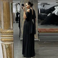 CustomizedOff The Shoulder Arabic Evening Dress Pleats Crepe Floor Length Muslim Prom Wedding Party Gowns 2