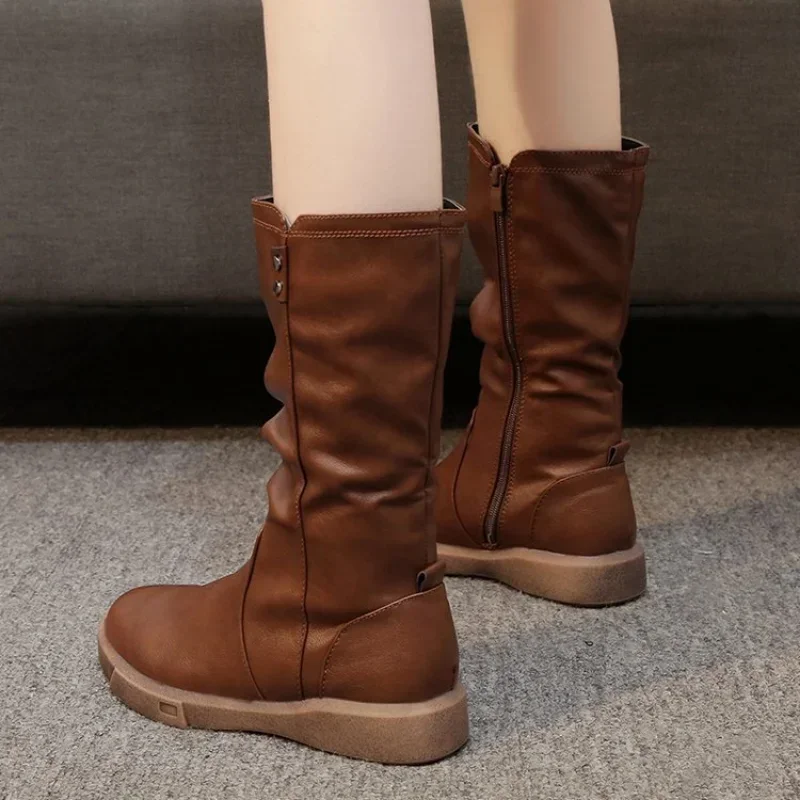 Women Thigh High Boots Women Modern Boots Zippers Outdoor Female Casual Platform Shoes Ladies Leather Long Botines Mujer