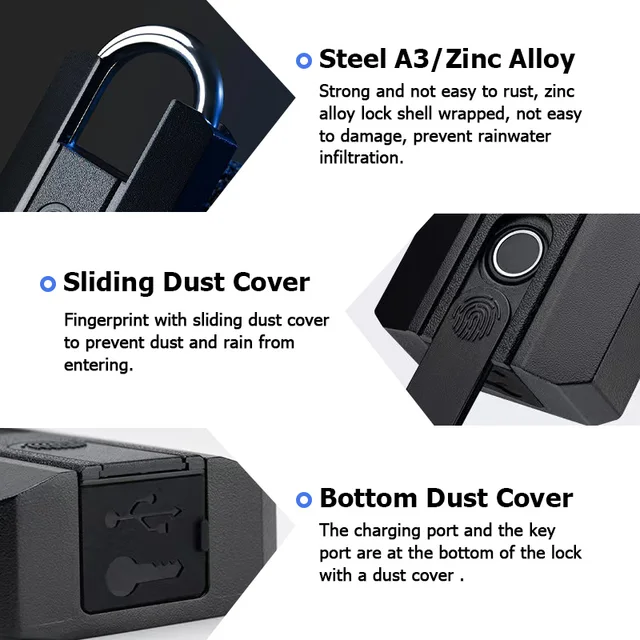 IP67 waterproof TTLock APP Bluetooth Smart Padlock Fingerprint Lock Keyless Mini Bag Portable Electronic PadLock smart door lock 6