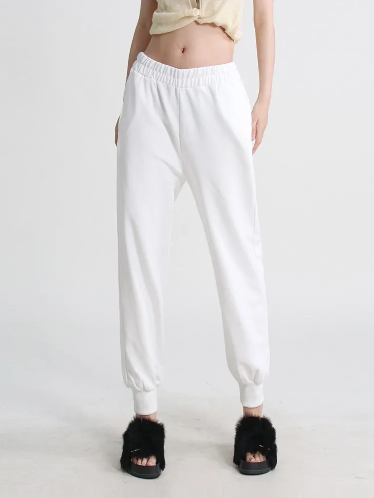 KBQ Casual Folds Loose Jogger Sweatpants For Women High Waist Minimalist Solid Pencil Pants Female Autumn Fashion Style Clothing