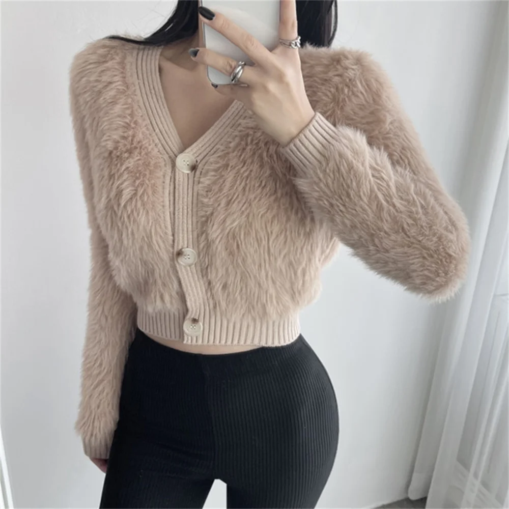 

Alien Kitty Cardigans Soft Coats OL Faux Mink Knitwear Loose V-Neck Spring Chic Gentle Casual Slim-Fit Office Lady Sweaters