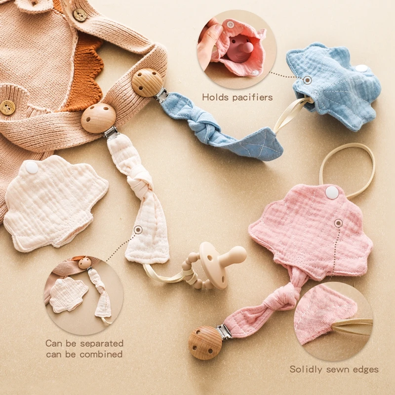 Baby Toy Wooden Stroller Clip Baby Moving Stroller Personalized Cotton Shell Shape Pacifier Chain Pacifier Storage Gift For