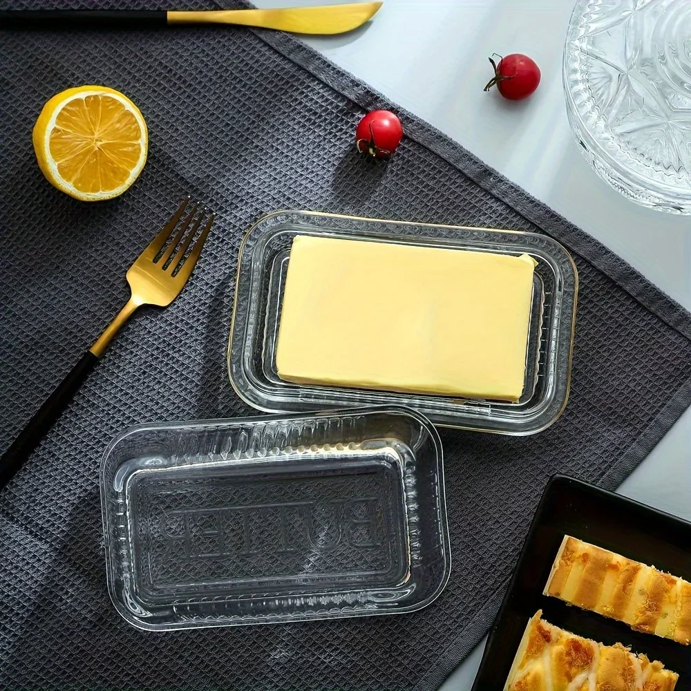Clear Butter Dish With Lid Cake Cheese Decoration Box Multifunctional Food Storage Vintage Glass Butter Holder Container