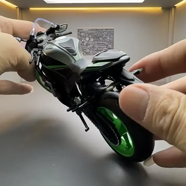 カワサキ忍者zx-10r,モデル1:12,金属合金製,音と光,収集おもちゃ