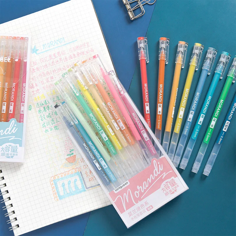 12 Pcs/Set Colored Gel Pens 0.5mm Fine Tip Kawaii Statioenry Waterproof Gel  Ink School Writing Journal Supplies Office Student