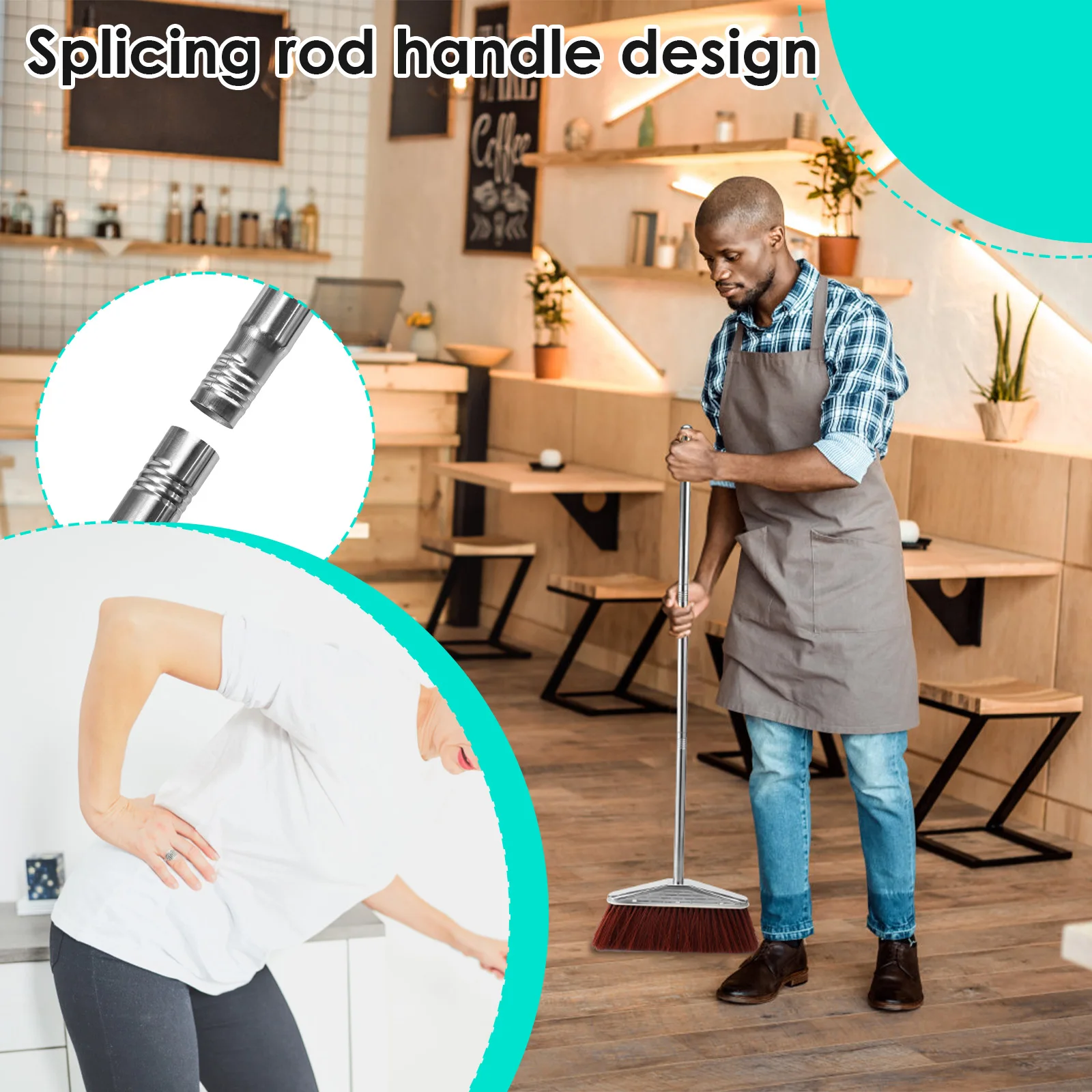 Stainless Steel Broom Dustpan Set Long Handle Sweeping Combo