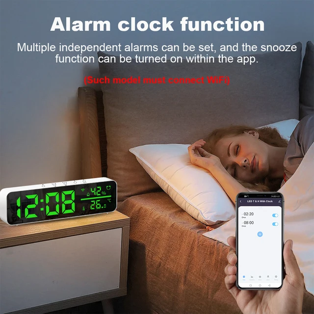 Tuya WiFi Temperature Humidity Sensor Support Time Alarm Clock Display USB Desktop Mirror LED Clocks for Living Room Decoration 3