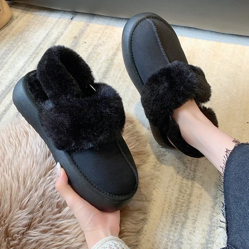 

Women's Luxury Plush Platform Sandals 2023 Winter New Casual Flats Furry Slides Comfort Warm Slippers Designer Home Cotton Shoes