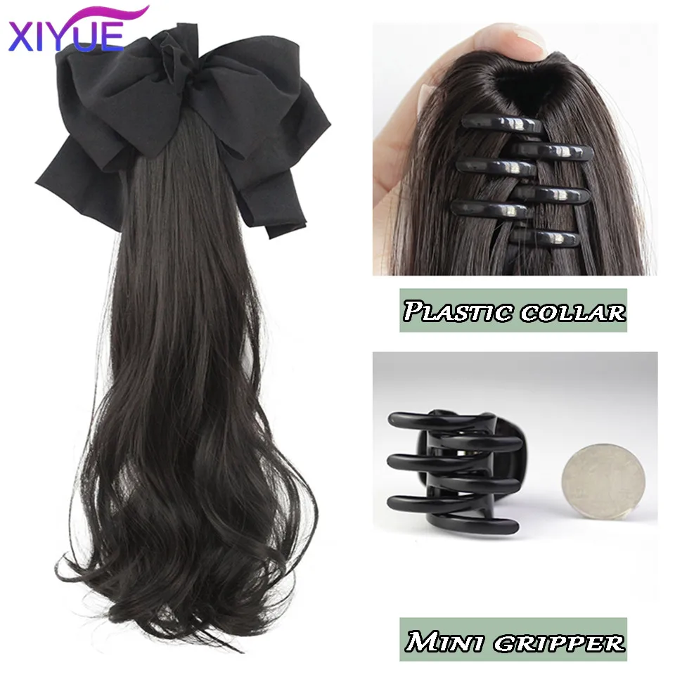 XIYUE Synthetic ponytail wig for women with long curly hair clip high ponytail sweet bow low braid fake ponytail