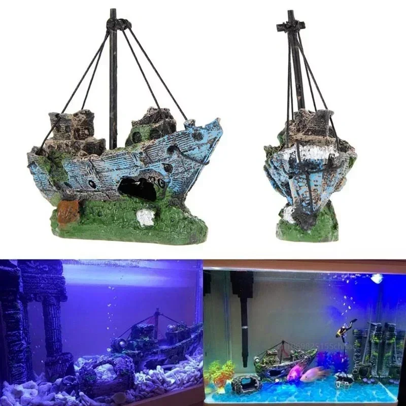Aquarium Resin Ornament Pirate Ship Wreck Ship Decor Boat Decorations Fish Tank Accessories Aquarium Ornament Pet Supplies