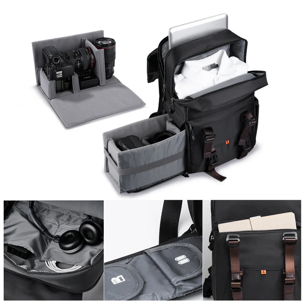 K&F CONCEPT 카메라 배낭 사진 배낭, 방수 커버 삼각대 캐치 스트랩, 15.6인치 노트북 및 SLR DSLR용