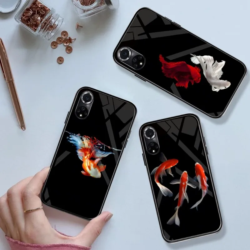 Custodia Per Telefono Cinese Koi Fish In Vetro Temperato Per Huawei P 40 30 20 10 Pro Plus P50 P9 P Smart 2019 2021 P Plus Smart Z