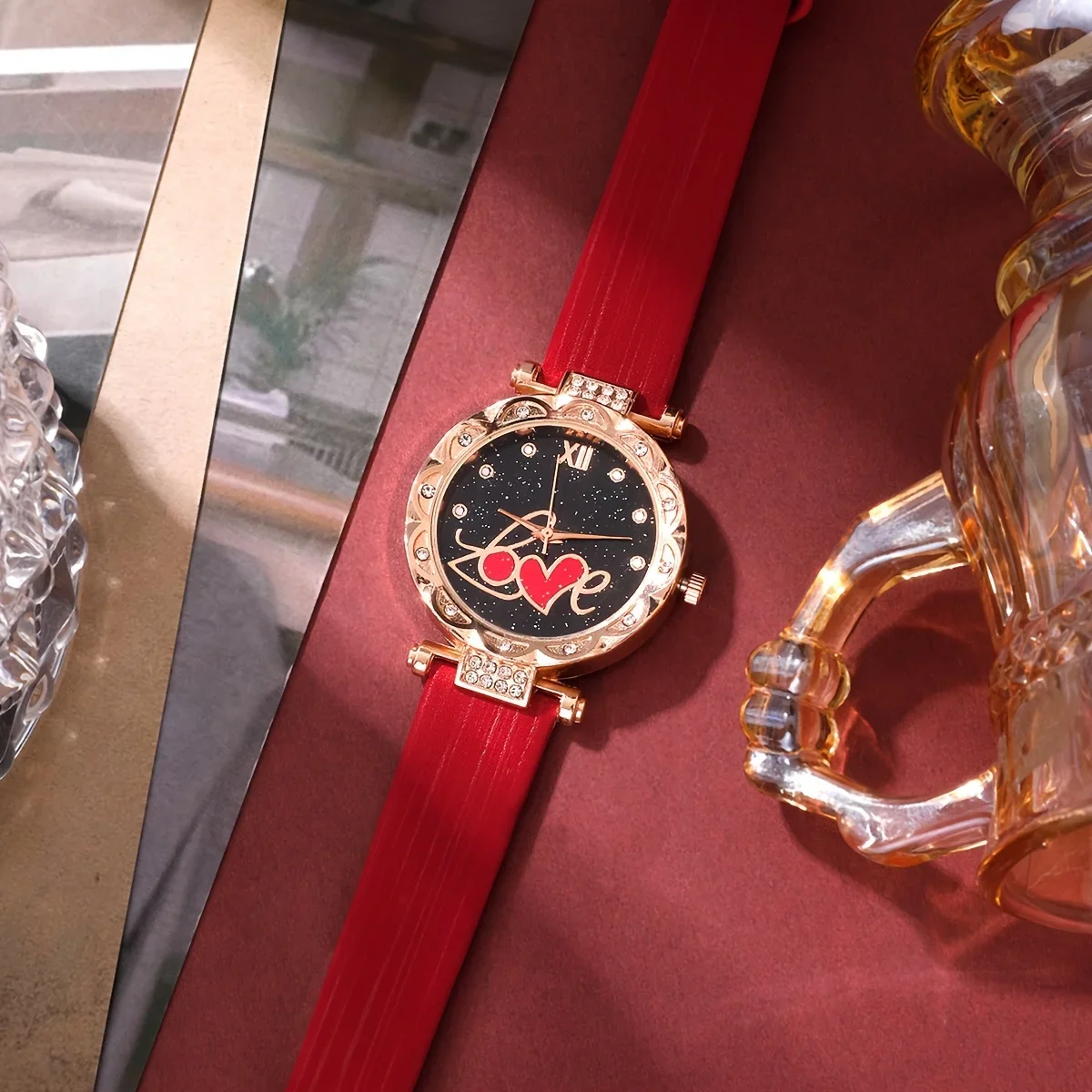 5pcs/set Women's Watch I Love Mama Quartz Watch Shiny Rhinestone Analog Wrist Watch & Jewelry Set, Mother's Day Gift For Mom