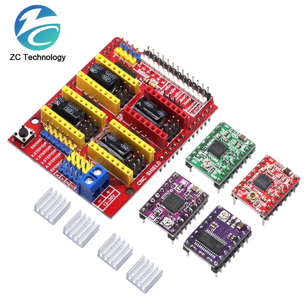 Cnc Shield V3 Macchina Per Incidere/Stampante 3D/+ 4 Pezzi A4988 Drv8825 At2100 Scheda Di Espansione Driver Motore Passo-Passo Per Arduino Uno