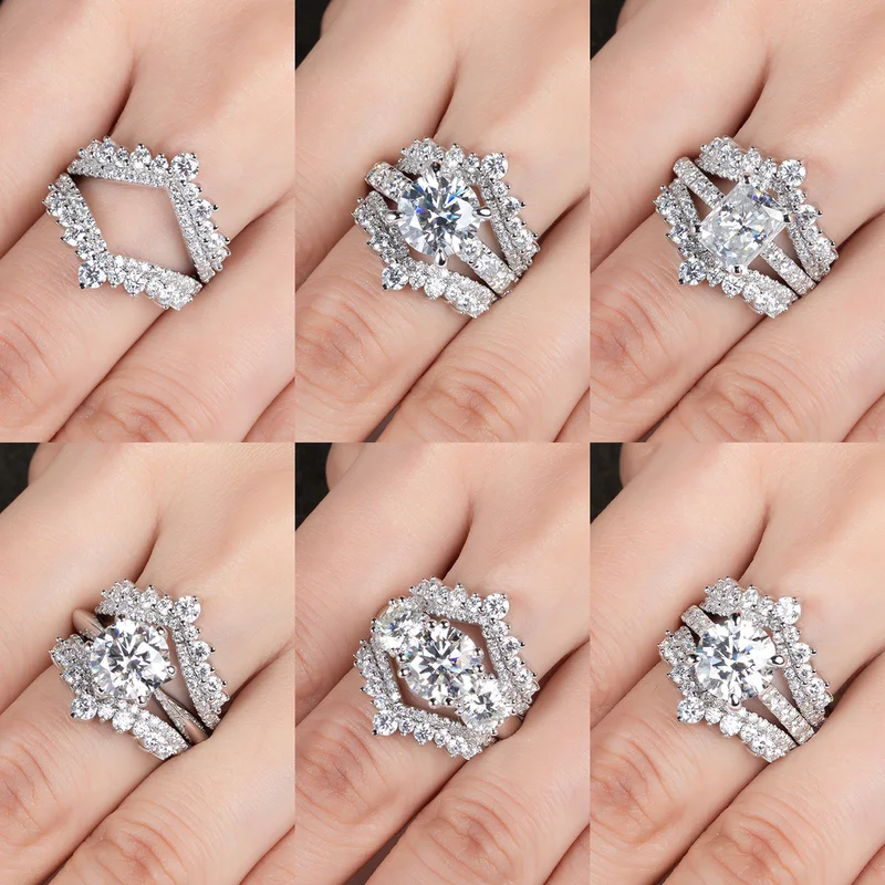 AnuJewel 3mm D Color Moissanite Heart Shape Wedding Bands 18k Gold Plated 925 Sterling Silver Bridal Ring Set For Girls Jewelry