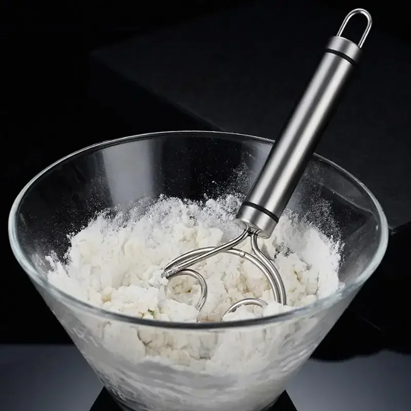 Danish Dough Whisk Dutch Style Stainless Steel Bread Dough Hand Mixer Binocular Coil Head Comfort Handle For Biscuits Bread Cake