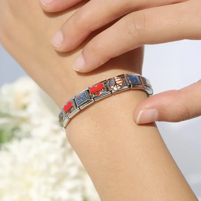 9mm Width Original Daisy Cake Jesus Christmas Lovers Police Italian Charm Fit Bracelet Stainless Steel Link Making DJ43