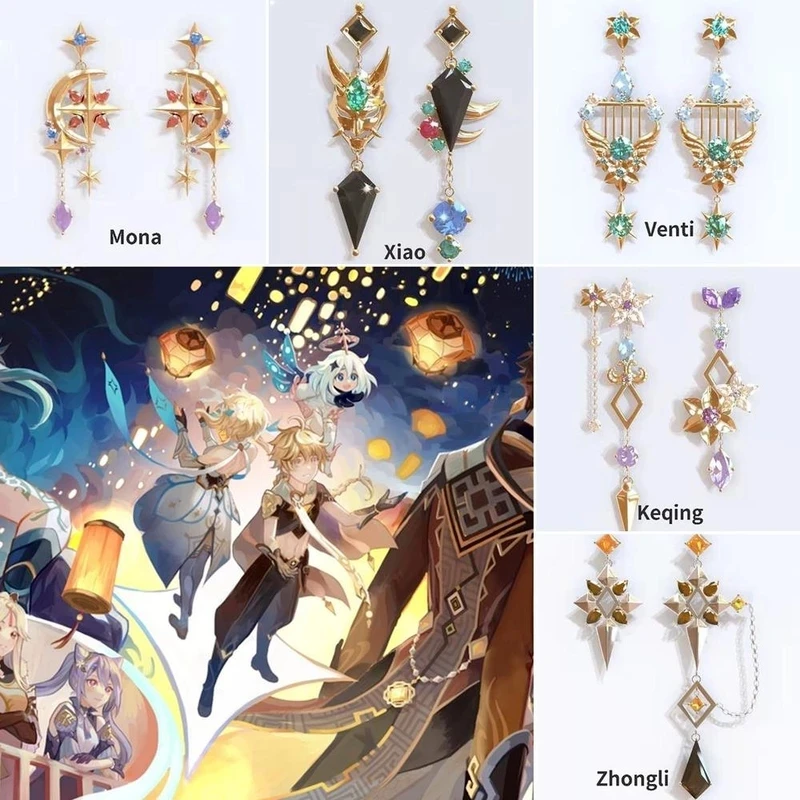 Anime Earrings Genshin Impact Drop Earrings 925 Silver Ear Zhongli