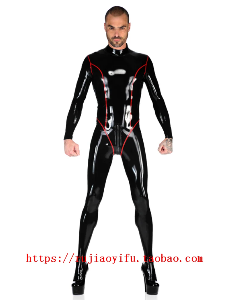 

Latex catsuit natural pure latex jacket men's tight fitting jumpsuit shorts smooth and tight customized cosplay costumes