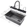 304 Stainless Steel Kitchen Sink Double Waterfall Single Slot Integrated Digital Display Faucet Set Soap dispenser Cup Washer 6