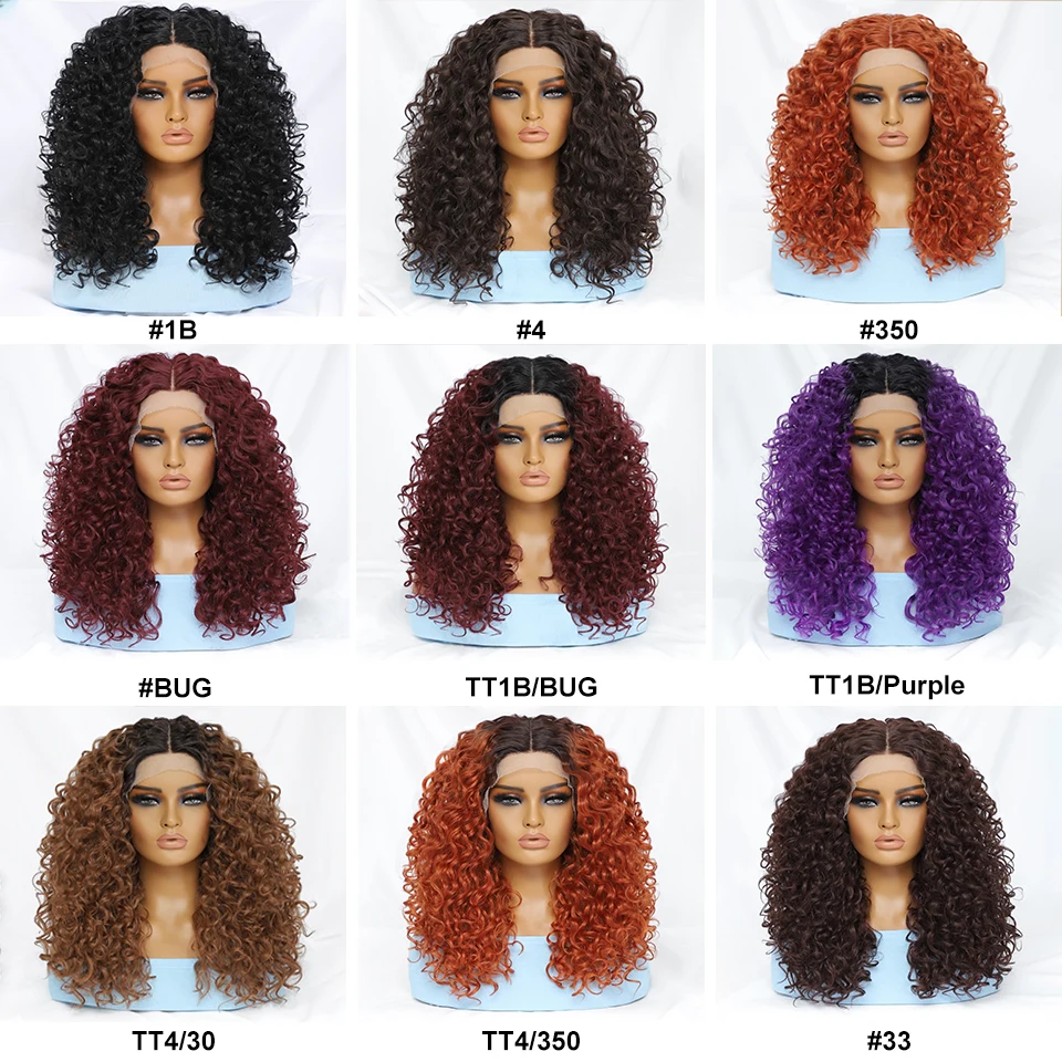 20" Kinky Curly Synthetic Lace Front Wigs Black Blonde for Women Female Ginger Red Heat Resistant Natural Cosplay Wig lace front wig,lace wigs,synthetic wigs,womens synthetic wigs