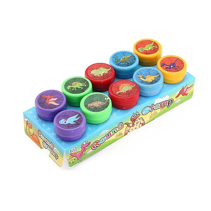 Children Stamps Toy Cartoon Animals Dinosaur Fruits Pattern Seal for Kids DIY Painting Toys 10Pcs/Set