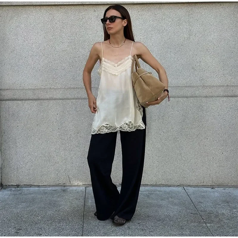 Sexy Lace Patchwork Blouses For Women, Sleeveless Square Neck, For Party Club, Vacation Chic Lady Shirts - Uniqwear