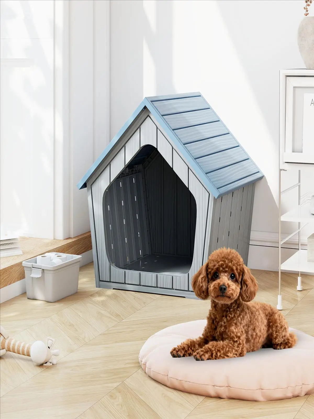 Wetterfestes Kunststoff-Katzenhaus, Innen- und Außenbereich-Katzenkondohaus mit Lüftungsöffnungen & Schrägdach, Unterschlupf für Katzen, Kleine Hunde – Detail 1