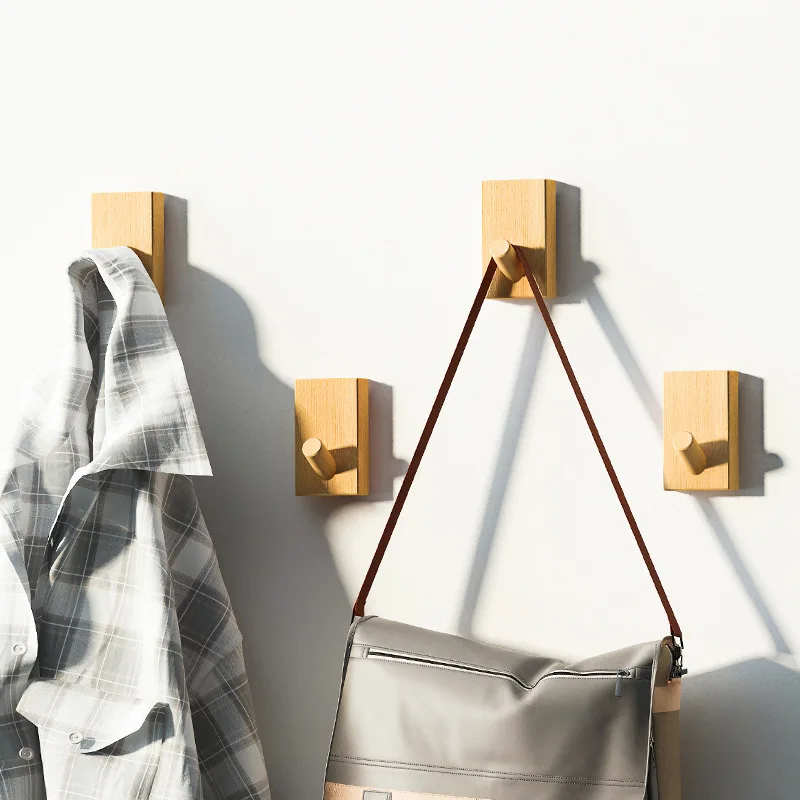 Nordic Solid Wood Hooks - Beech/Walnut Wall Hangers, No-Drill Door Mount Coat Hooks for Multi-Functional Home Organization