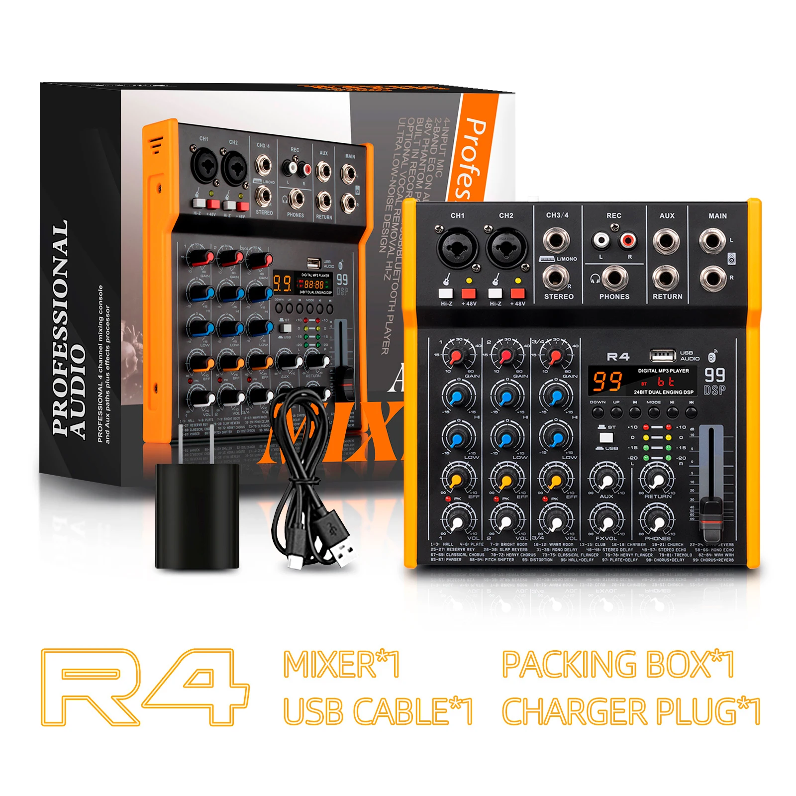 Debra R4/R6 6-Kanal Multi-Audio-Mixer 99DSP Stereo DJ-Controller 6,5-mm-Ausgang Typ-C-Soundkarte für Live-Mixing, PC-Aufnahme – Detail 12