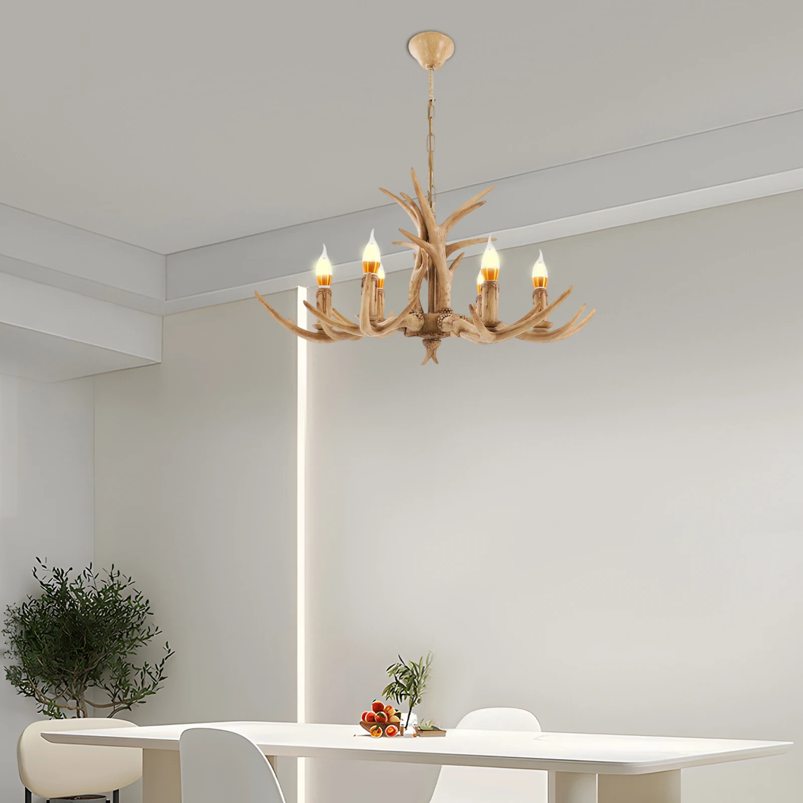 6-Light Chandelier Adjustable Antler Chandelier Ceiling Light Fixture Chandelier Light Deer Horn Restaurant Dining Pendant Lamp