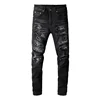 European and American High Street Black Casual Jeans, New Style Men's Hand-Scratched and Multi-Patch Fashion Street Jeans 1