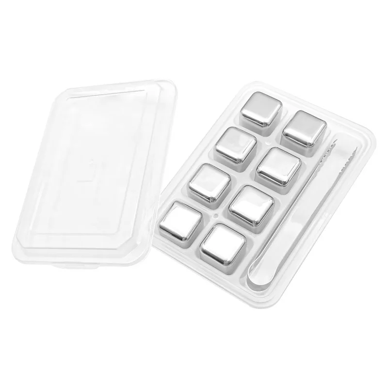8 Pcs Stainless Steel Ice Cubes for Drinks Reusable Stainless Wine Ice Tong for Whiskey Beverage Juice Father's Gifts