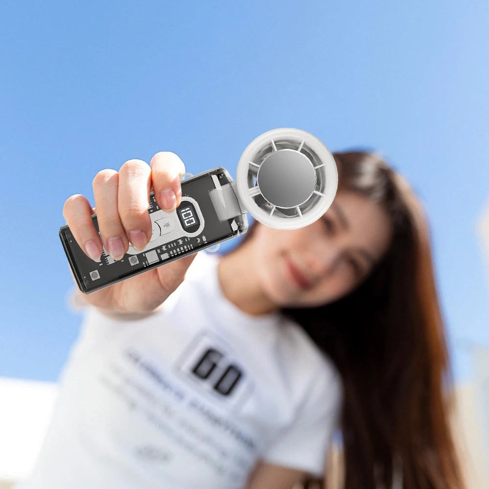 Portable Rechargeable Handheld Fan with LED Light for Home Office