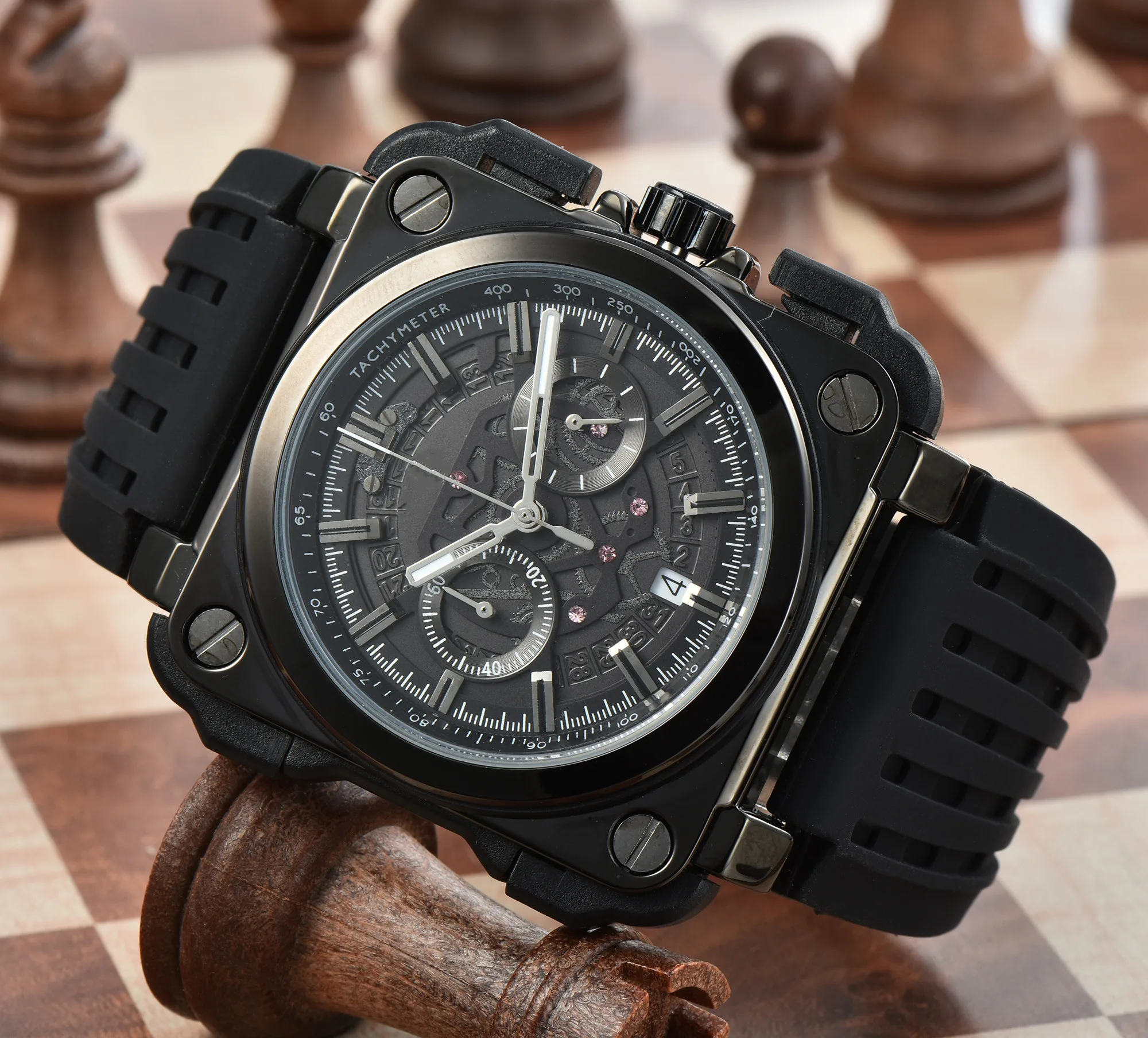 2022 Brand New BR Luxury Sport Quartz Bell Multifunction 6 Pins Watch Bussiness  Man Rubber Man Calendar Ross Square Wristwatch