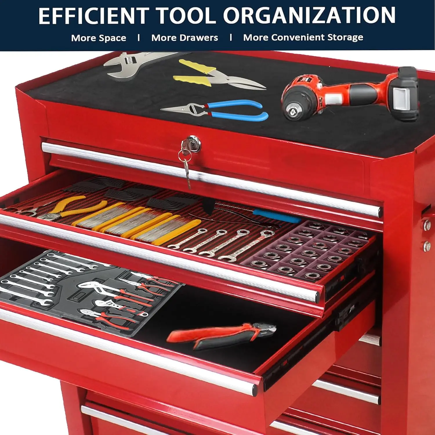 7 Drawers Rolling Tool Chest & Hand Box with Tools,Box with Wheels Pull Handle Key Locking,Complete Tool Kit with 4 Layers 6