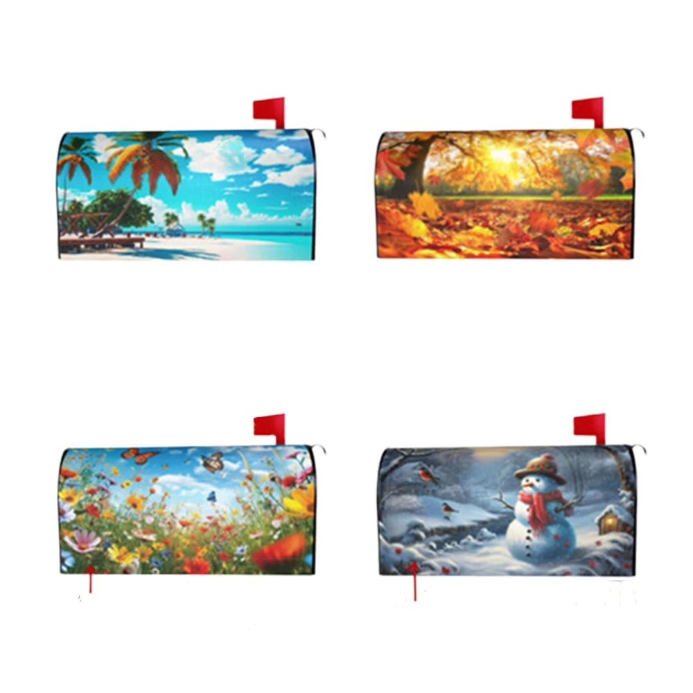 Magnetic Print Mailbox Cover Protective Post Letter Box Cover Mail Wraps Snowman Butterfly Christmas Decorations