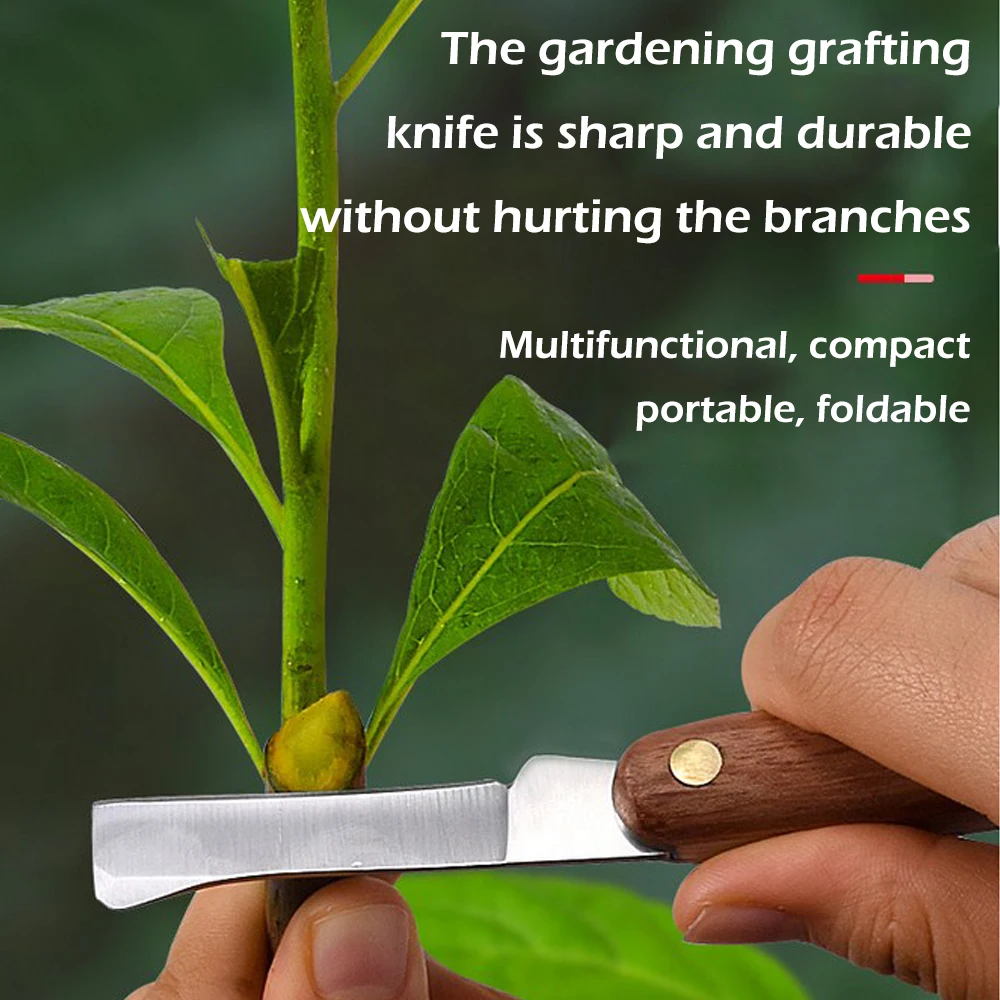 Foldable Grafting Pruning Knife Professional Garden Grafting Cutter Stainless Steel Wooden