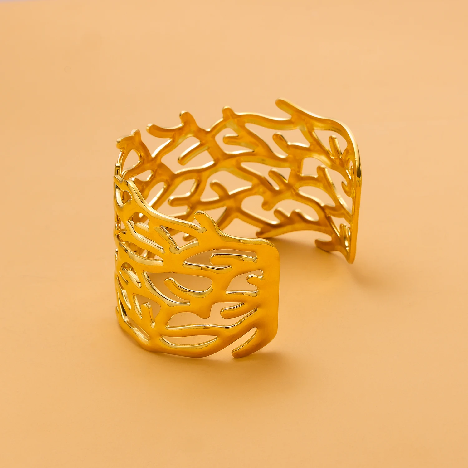 Stylish botanical leaf style exaggerated element bracelet, stainless steel, wide-sided opening adjustable bracelet 6