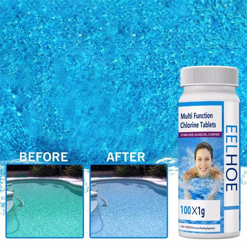 100pcs Tablets Pills Swimming Pool Chlorine Tablets Pipes Cleaning Floating Pool Dispenser for Hot Tub